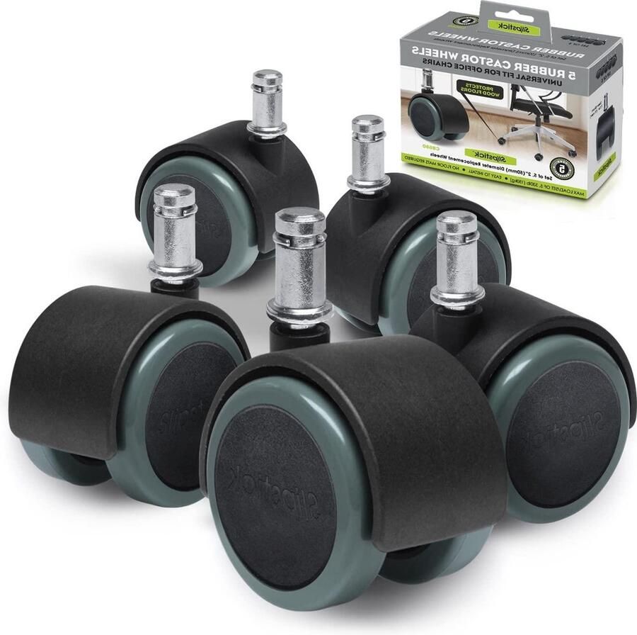 Rubberen bureaustoelwielen 50 mm set van 5 standaard stuurmaat zwart grijs Chair Casters(tyres)