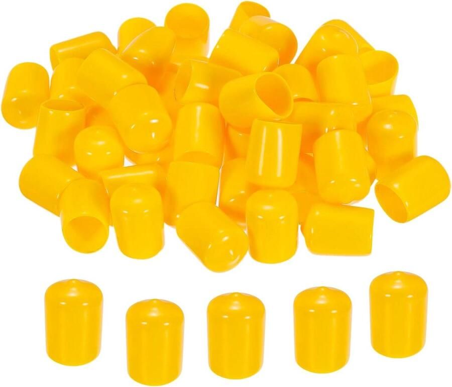 Rubberen doppen 100 stuks Dun 15 mm PVC Vinyl Schroevenbescherming Ronde draad doppen Geel
