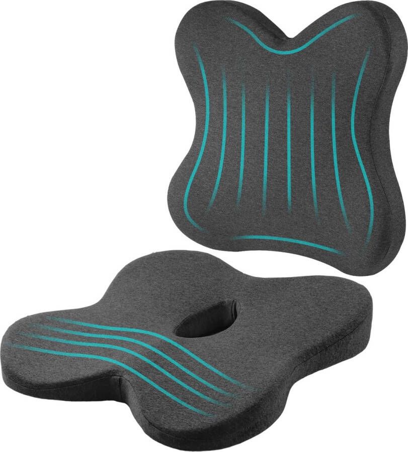 Rug met zitkussen combinatie voor bureaustoel traagschuim stuitbeen zitkussen warmtegevoelige zitkussen lendensteun ergonomisch zitkussen voor de rug