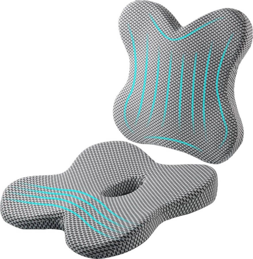 Rug met zitkussen combinatie voor bureaustoel traagschuim stuitbeen zitkussen warmtegevoelige zitkussen lendensteun ergonomisch zitkussen voor de rug