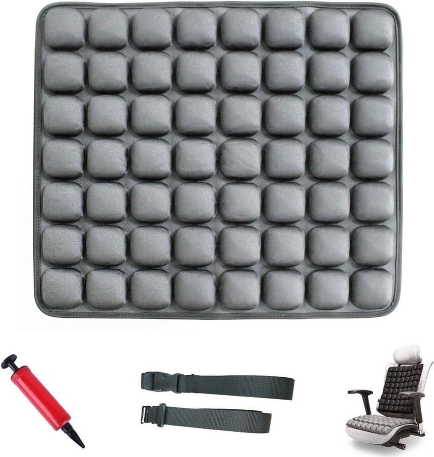 Rugkussen auto Opblaasbaar Orthopedisch Zit en rugkussen voor ischiasontlasting Stuitbeen en heuppijn Zitkussen voor auto Bureaustoelen Rolstoel Grijs Rugkussen auto