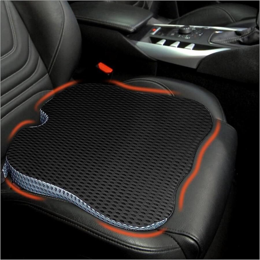 Rugkussen auto traagschuim zitkussen stoelkussen ideaal voor bureaustoel rolstoel antislip wasbare hoes zwart Rugkussen auto