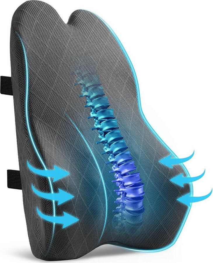 Rugkussen Autorugkussen Lendenkussen voor bureaustoel Traagschuim Rugkussen Geschikt voor thuis kantoor auto rolstoel Grijs Groot (grijs)