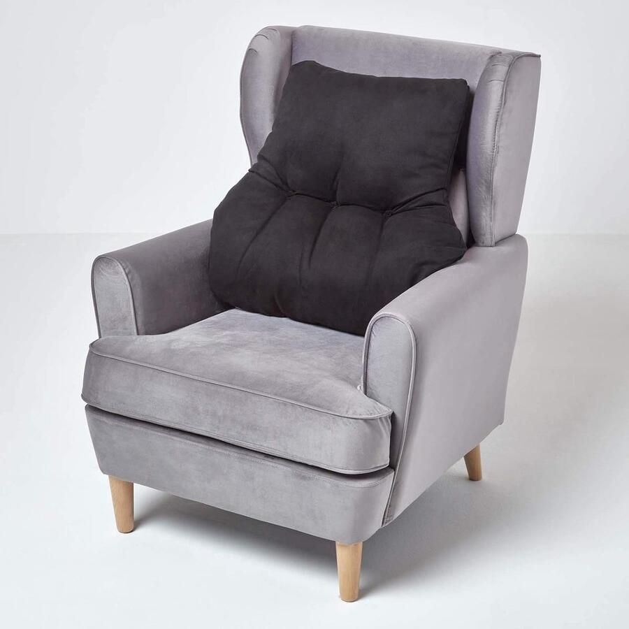 Rugkussen stoel-rugkussen zwart 68 x 58 cm lendenkussen sofa 15 cm dik rugsteunkussen bed met velours overtrek