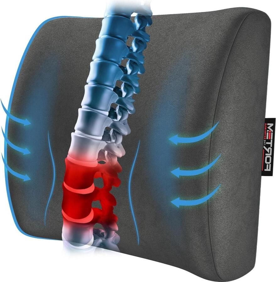 Rugkussen voor Bureaustoel en Auto Traagschuim Steunkussen met Wasbare Hoes