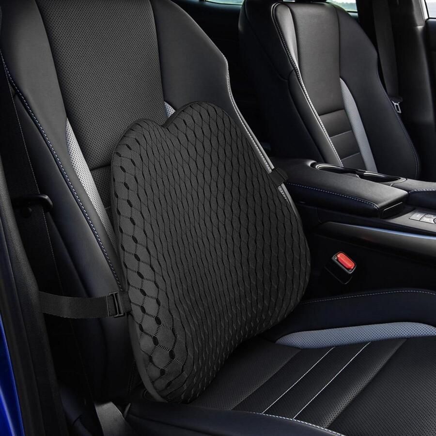 Rugkussen voor lumbale ondersteuning geheugenschuim rugsteun lendenkussen bureaustoel autostoeltje rolstoel zwart