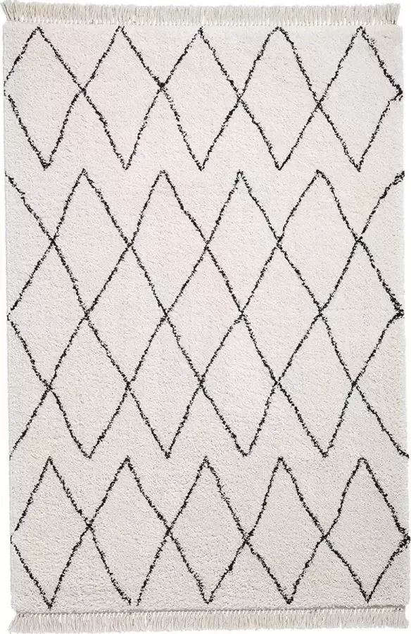 Think Rugs Vloerkleed Wit Zwart Hoogpolig- 120x170cm