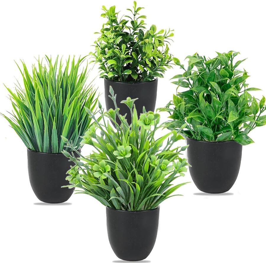 RUIBIXING 4 stuks kunstplant met pot kunstmatige plastic plantendecoratie kleine nepplant potplant imitatie plant kunstmatig voor bureau huis balkon en badkamerdecoratie