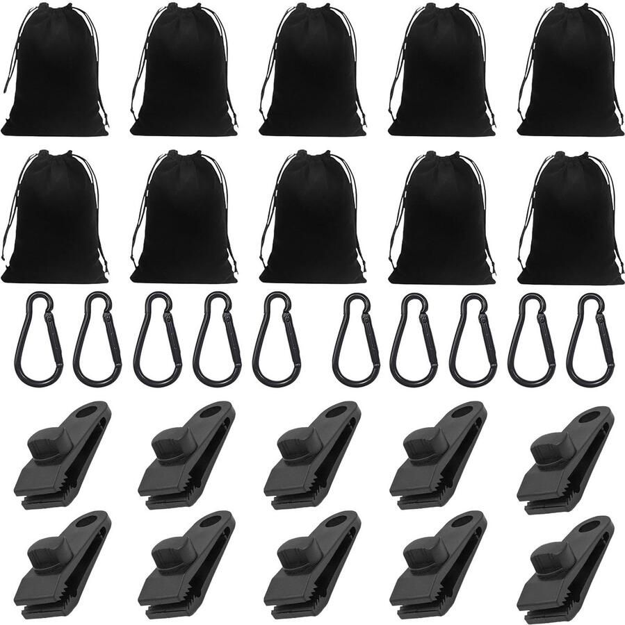 Ruikdly draagbare gewichtstas gordijngewichten voor buiten 10 gewichtstassen 10 haringen en 10 karabijnhaken voor bergbeklimmen geschikt voor het bevestigen van tenten tafelkleden enz. om wind te voorkomen