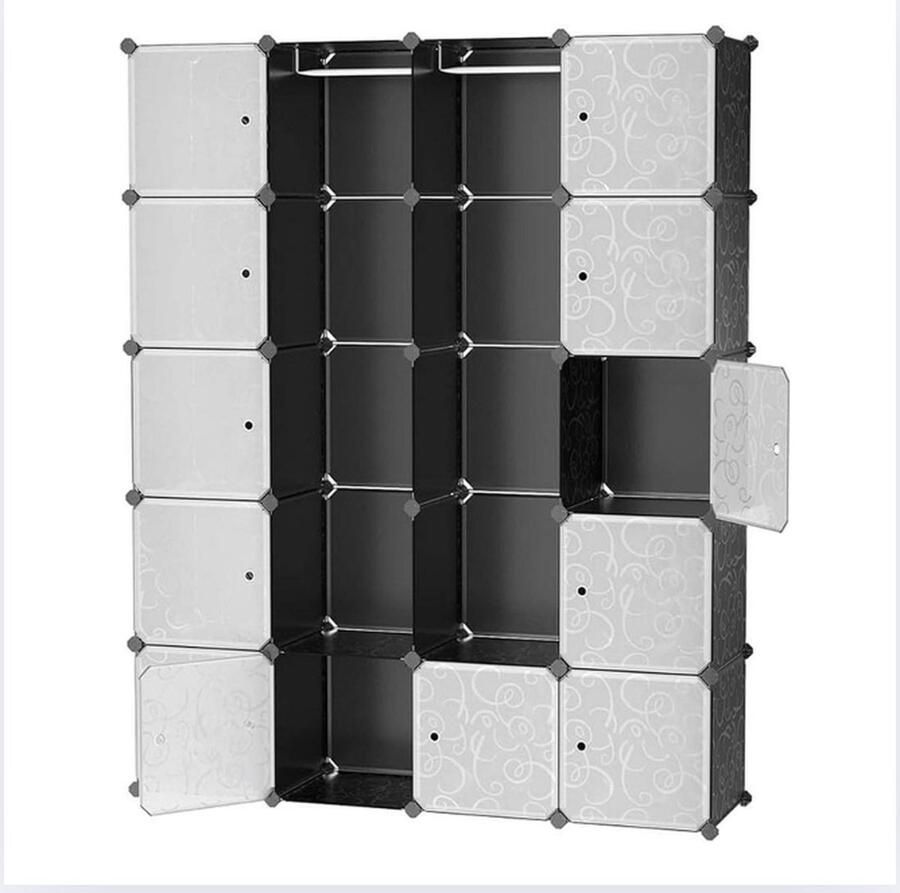 Ruime Garderobekast met 2 Kledingstangen Modulair en Ruimtebesparend 143 x 36 x 178 cm Zwart Kledingkast