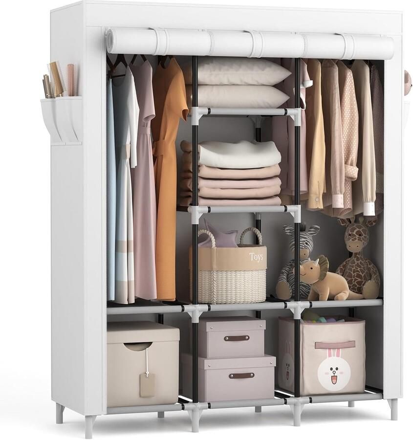 Ruime Kledingkast Draagbaar en Opvouwbaar 1 stuk Wit Stof 124 x 42 x 162 cm