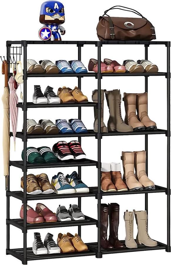 Goodivery Ruime Metalen Schoenopberger met Tien Verstelbare Lagen en Haken Zwart Design