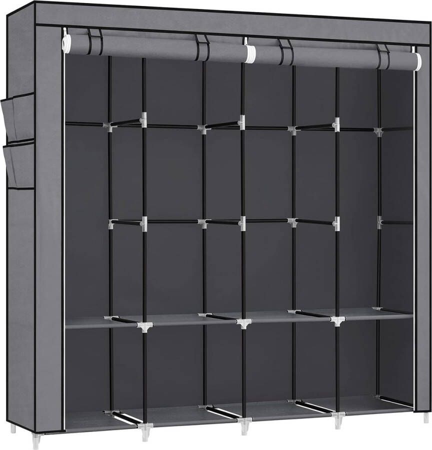 Senza Marchio Ruime Stoffen Kledingkast 45 x 170 x 167 cm Met 4 Hangvakken Legplanken & Zijvakken Robuuste Constructie Modern Design Grijs Perfect Voor Slaapkamer of Woonkamer