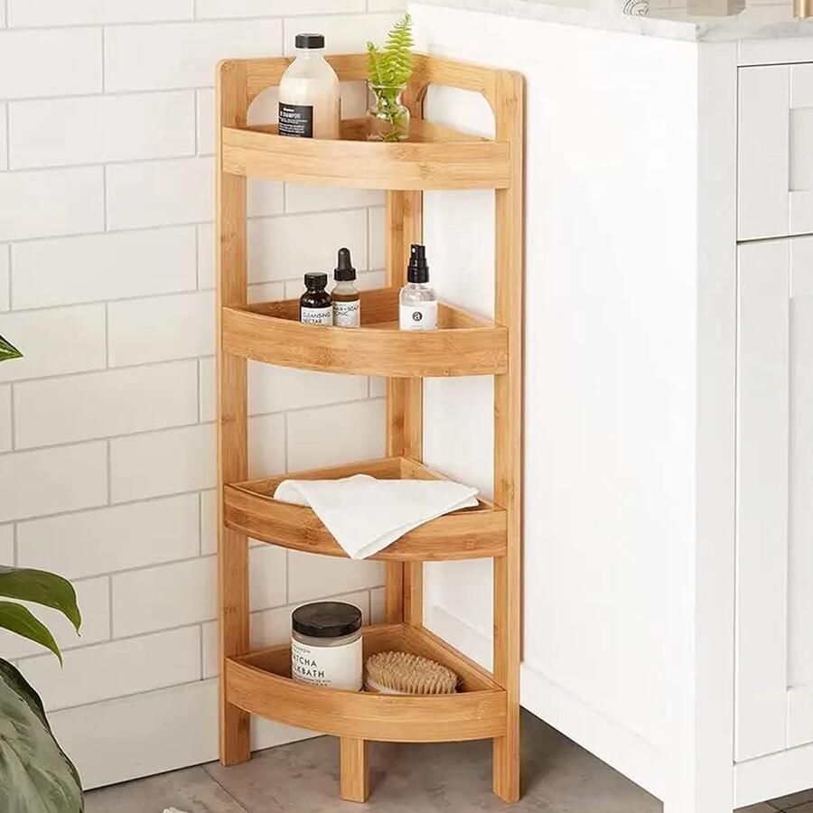 Ruimtebesparend bamboe hoekrek multifunctioneel hoekplank rek badkamermeubel en boekenkast 4 planken