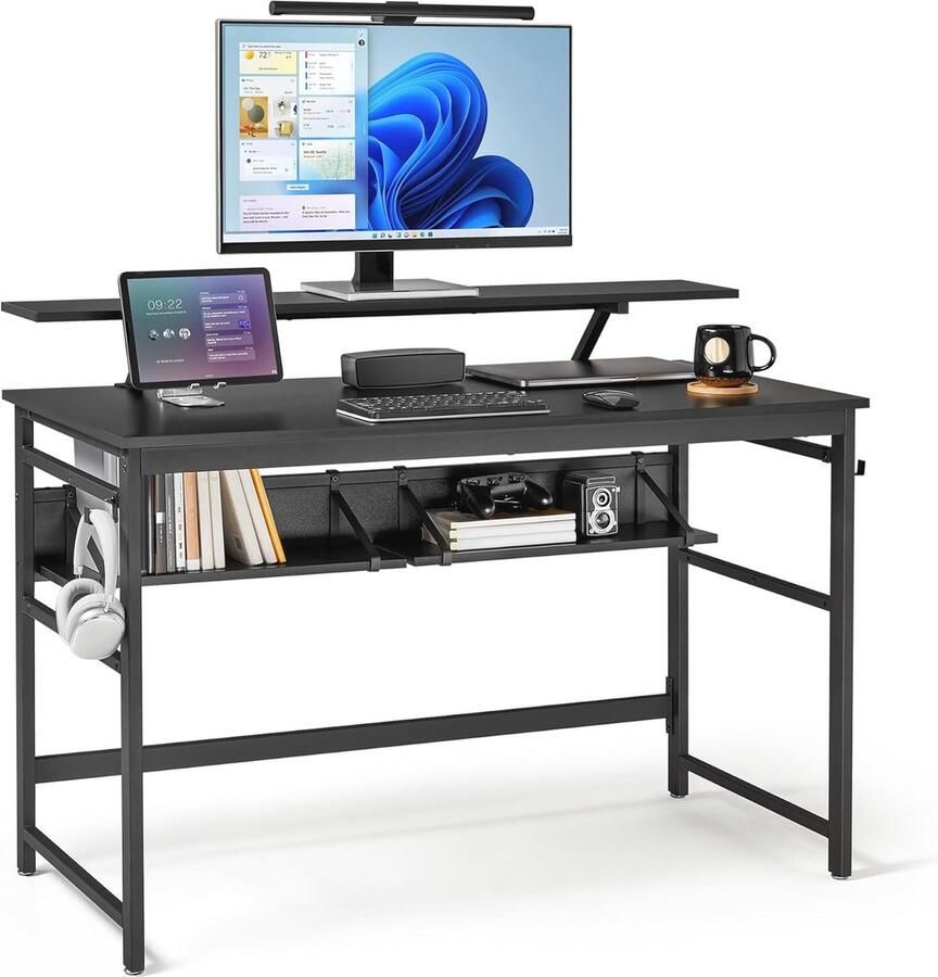 Ruimtebesparend Computerbureau met Verstelbare Planken en Monitorstandaard voor Thuiswerk