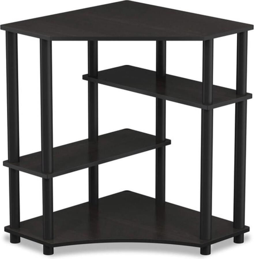 Ruimtebesparend hoekbureau met planken espresso zwart 57 2 (breedte) x 72 4 (hoogte) x 56 (diepte) cm