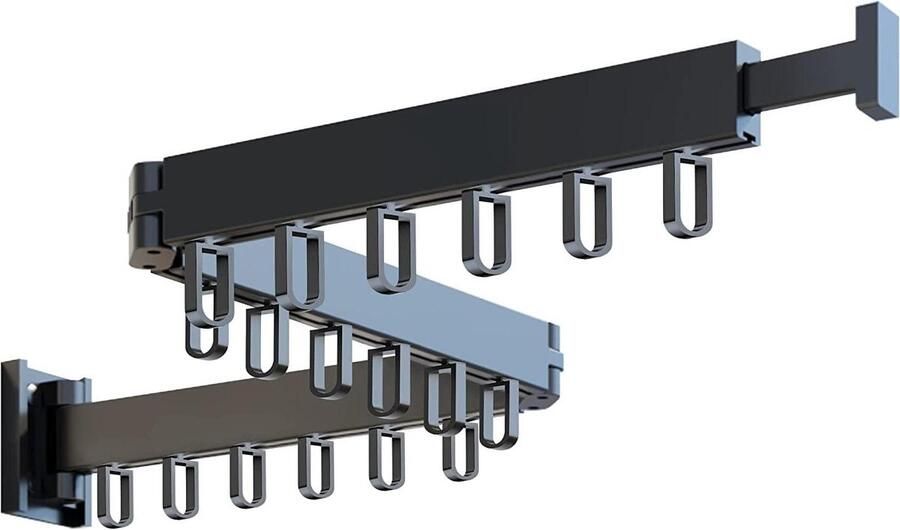 Ruimtebesparend Intrekbaar Droogrek voor Kleding aan de Muur Opvouwbaar Kledingrek voor Balkon Wasseri (Zwart) Opvouwbare kledingrek