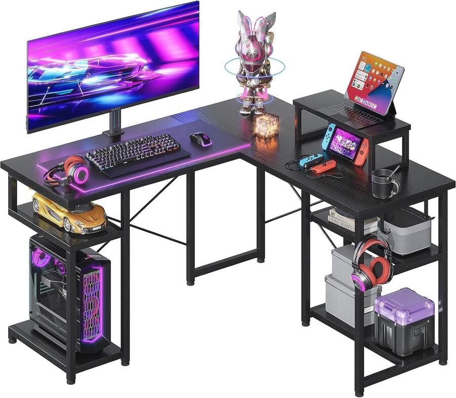 Ruimtebesparend L-vormig Hoekbureau met Opbergruimte en Monitorstandaard Perfect voor Kantoor en Gaming
