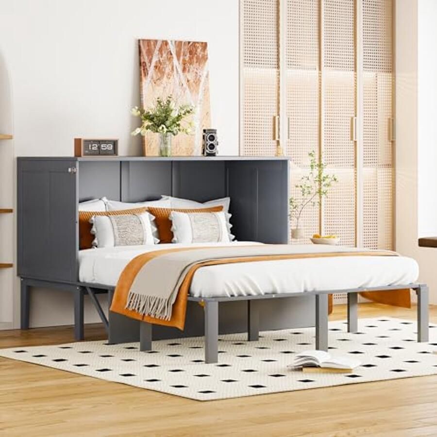 Ruimtebesparend Opklapbed 140 x 200 cm Wandbed met Lattenbodem voor Tieners