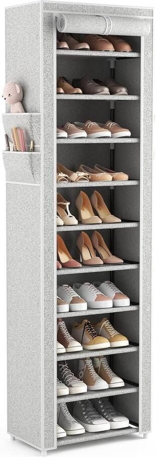 Ruimtebesparend schoenenrek 10 etages 45 x 30 x 175 cm stof en metaal