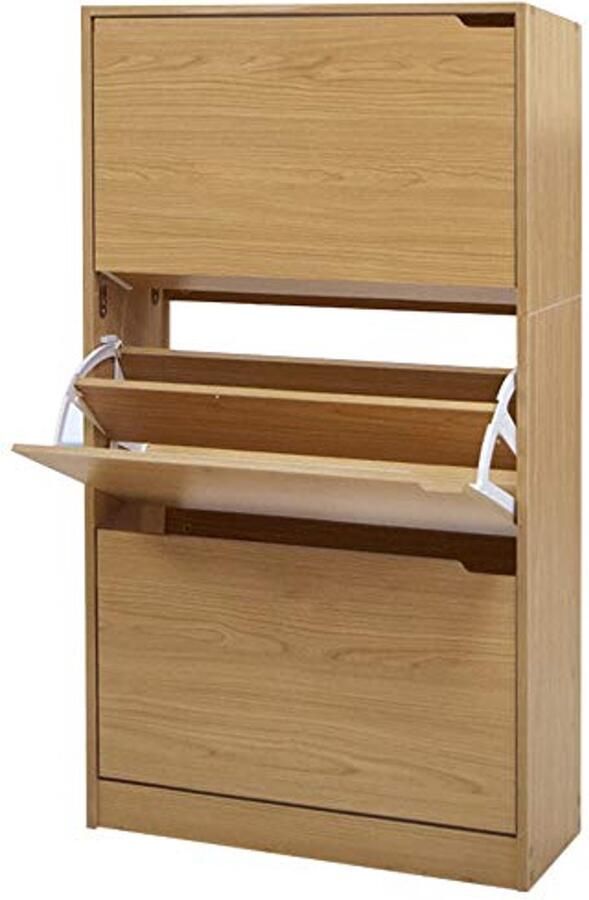 Ruimtebesparend schoenenrek met 3 deuren en intrekbare handgrepen Compact en modern design 63 x 24 x 115 cm