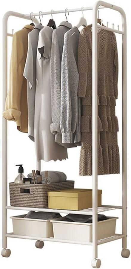 Ruimtebesparend Vrijstaand Kledingrek met Wielen en Opbergplank Ideaal voor Organisatie van Kleding en Accessoires