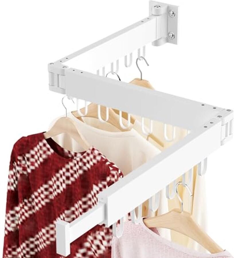 Ruimtebesparend Wanddroogrek voor Kleding Inklapbaar en Opvouwbaar Droogrek met 18 Haken