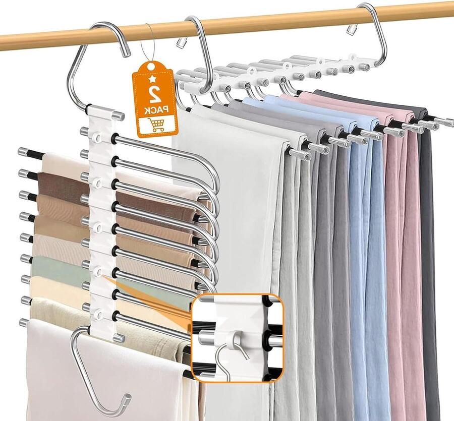 Ruimtebesparende 9-in-1 Broekhanger voor Kledingkast Multifunctionele Broekhouder met Haak Kledingkast