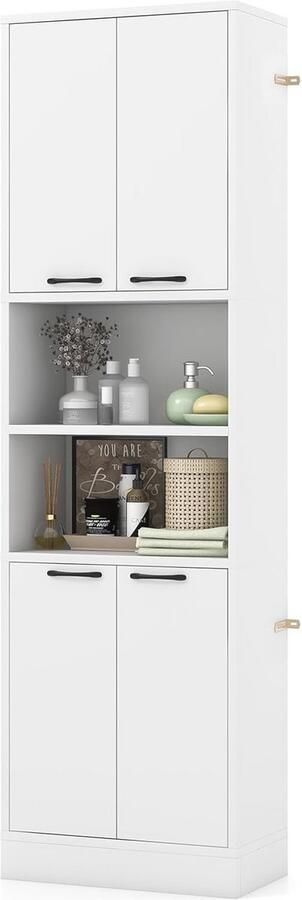 Ruimtebesparende Badkamerkast van Hout 190 cm Hoog met Open Planken en Deuren