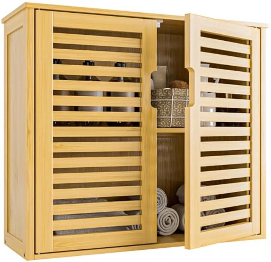 Ruimtebesparende Bamboe Badkamer Wandkast met Dubbele Deuren