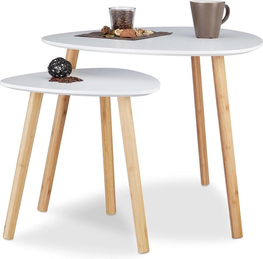 Bijzettafel set van 2 ruimtebesparend Scandinavisch design voor bloemen decoratie woonkamer wit