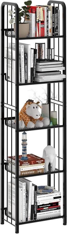 Ibenzoa Robuust Metalen Opbergrek met 5 Niveaus Industriële Stijl Zwart