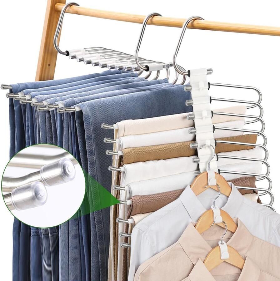 Ruimtebesparende broekhanger voor kledingkast Set van 10 hangers met antislip Opvouwbaar Kledingkast