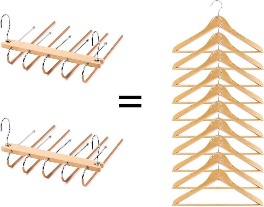 Ruimtebesparende Broekhangers 5-in-1 Houten Kleerhangers Antislip Organizer Kledingkast