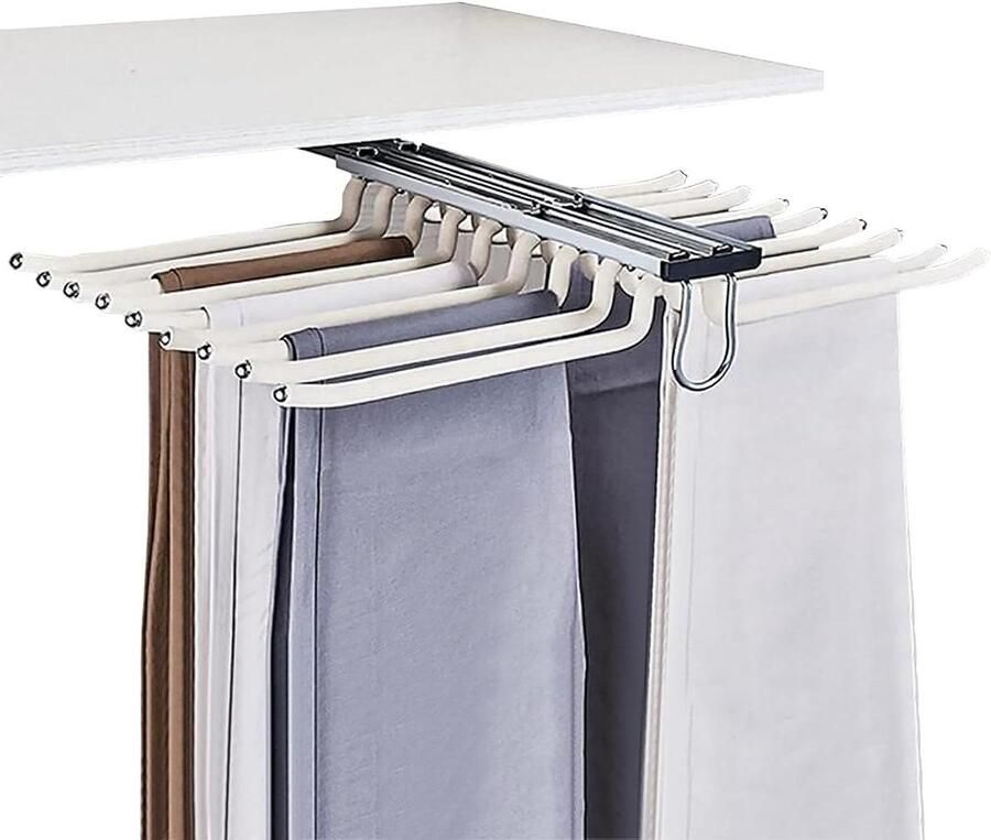 Ruimtebesparende Broekhouder voor Kledingkast 62 x 36 cm 18 Ophangstangen Anti-Rimpel Uittrekbaar Perfecte Organisatie Kledingkast