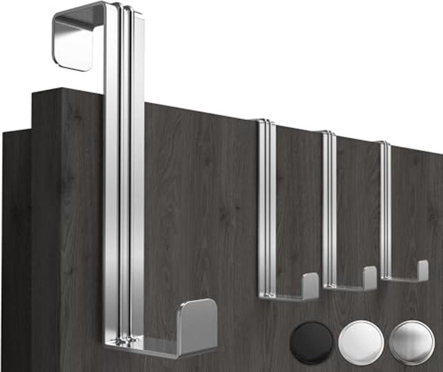 Ruimtebesparende Deurhaken Set van 4 Zilveren Kledinghaken voor Elke Deur en Kast