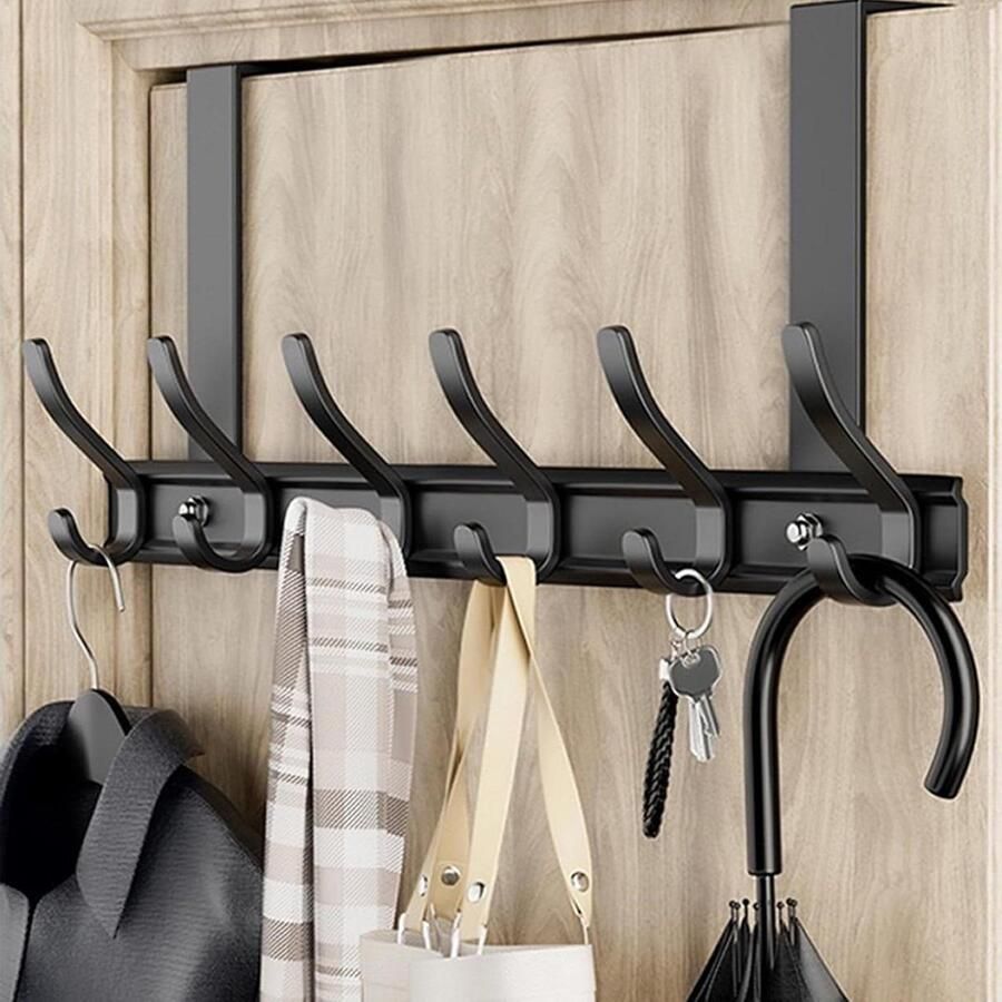 Ruimtebesparende Deurkapstok Deurgarderobe met 6 Haken Universele Deurhakenlijst Kledinghaak voor Deur Slaapkamer Badkamer deurkapstok opdekdeur