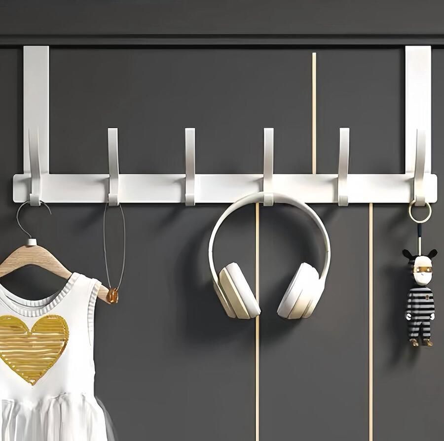 Ruimtebesparende Deurkapstok met 6 Haken Praktische Over Deur Hanger voor een Opgeruimd Huis