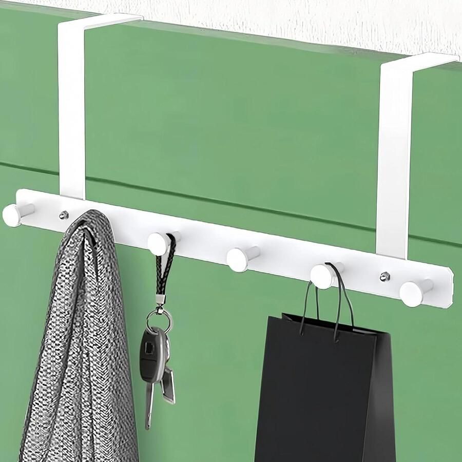 Ruimtebesparende Deurkapstok met 6 Haken Universele Deurhakenlijst voor Kledinghaak Deurhaak voor Badkamer (Wit) deurkapstok opdekdeur