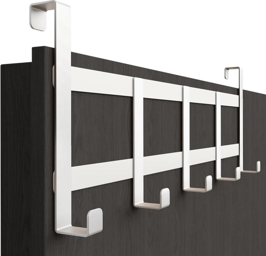 Ruimtebesparende deurkapstok van roestvrij staal met universele haken Wit deurkapstok opdekdeur