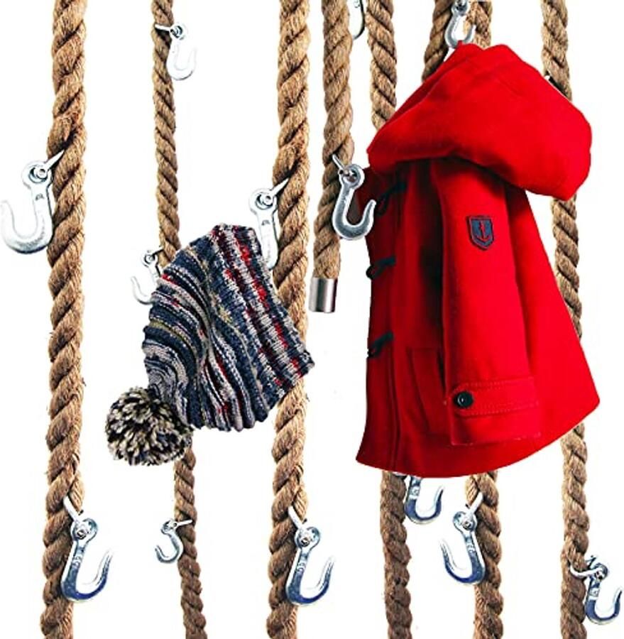 Ruimtebesparende Garderobe van Jute Touw met Metalen Haken Elegant en Praktisch