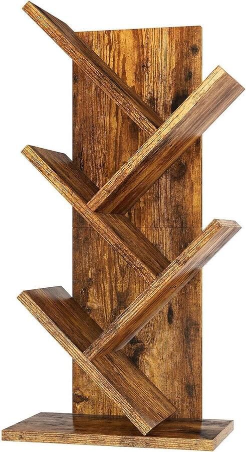 Ruimtebesparende hoekboekenkast met 4 lagen voor slaapkamer en woonkamer decor Rustiek bruin rotating bookshelf