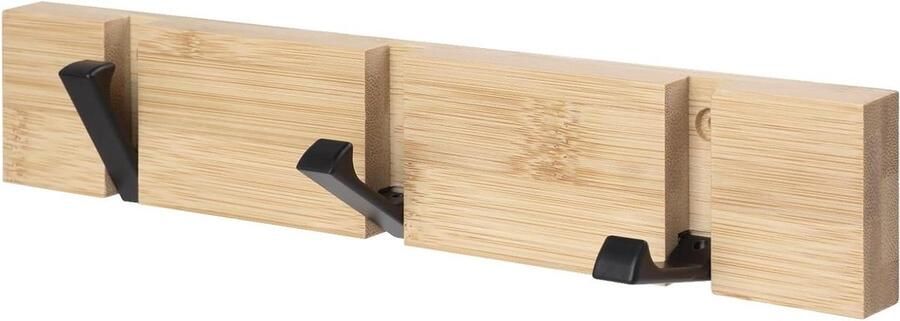 Wall Mounted Coat Rack with 3 Retractable Hooks Space Saving for Entrance Bathroom Bedroom and Office Wood