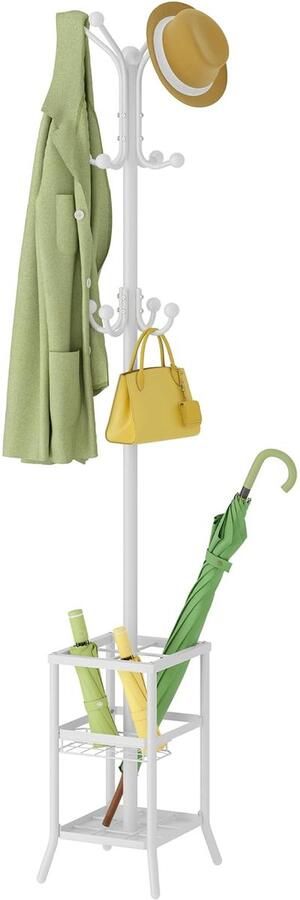 Ruimtebesparende kapstok met paraplustandaard 12 haken 180 cm hoog metaal
