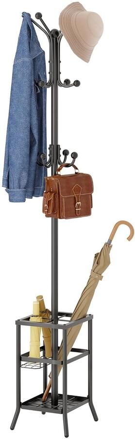 Ruimtebesparende kapstok met paraplustandaard 12 haken 180 cm metaal