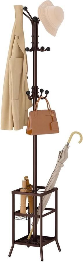 Ruimtebesparende kapstok met paraplustandaard 12 haken metaal 180 cm