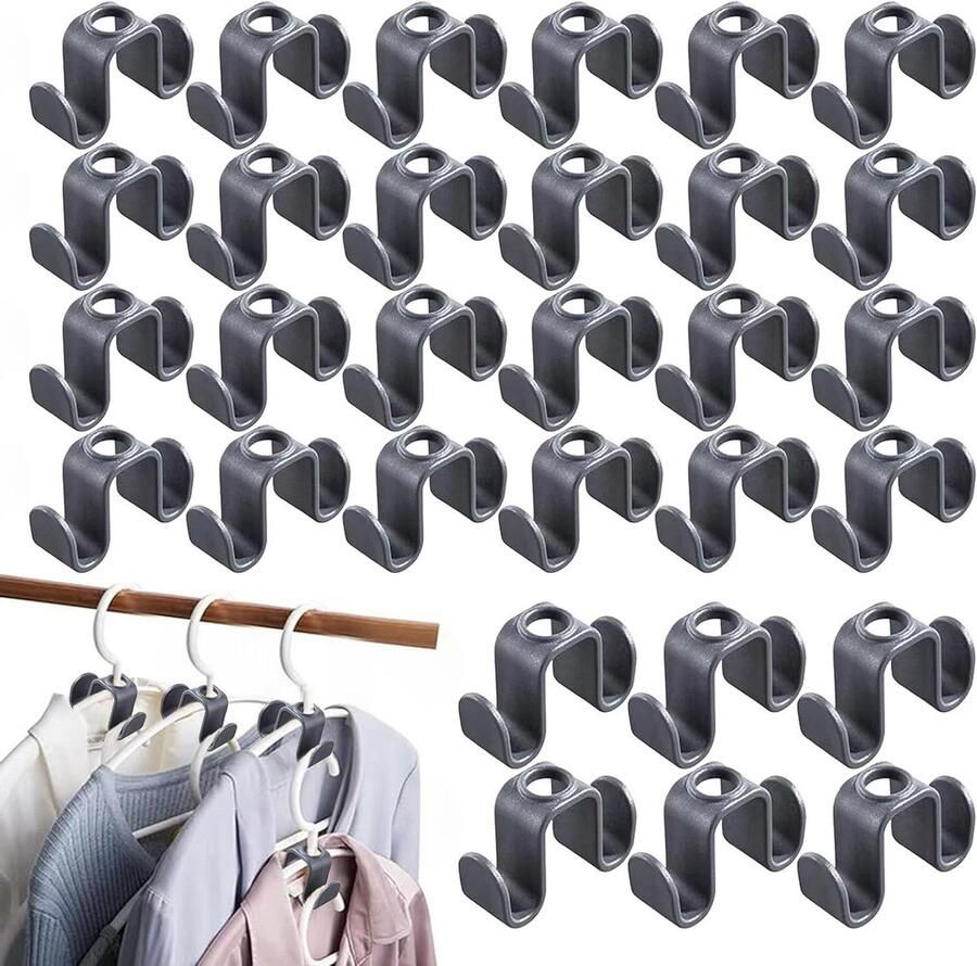 Ruimtebesparende Kledinghangerhouders 30 stuks Dubbelzijdige Kledinghangerverbindingshaken Draagvermogen tot 20 kg Optimale Organisatie en Orde Ideaal voor Kledingkast Jas Hoed Tas