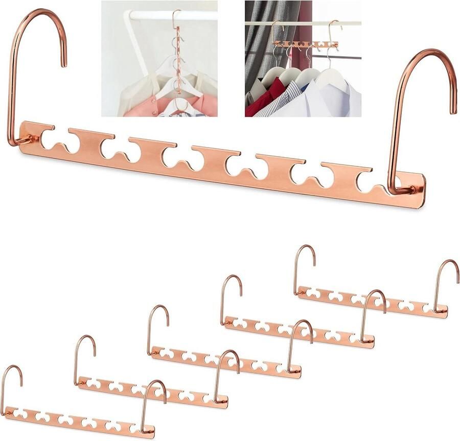 Ruimtebesparende kledinghangers voor 12 hangers Multi kleerhanger 26 cm metaal koper Kledingkast