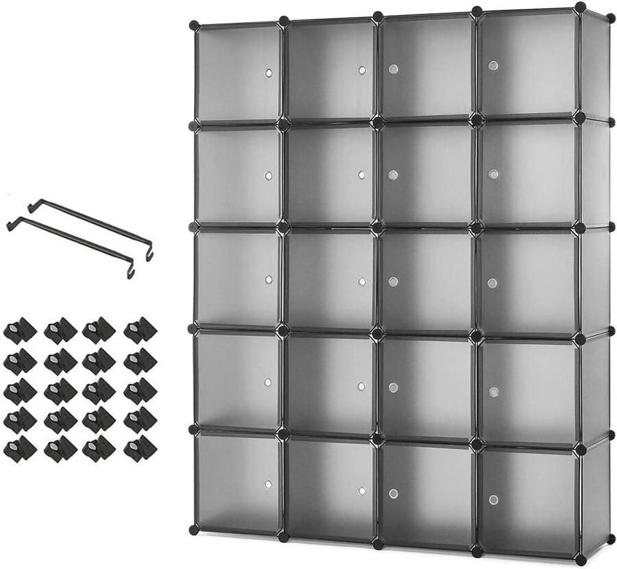 Ruimtebesparende Kledingkast met 2 Kledingstangen Modulaire Opbergkast in Grijs 145 x 37 x 180 cm