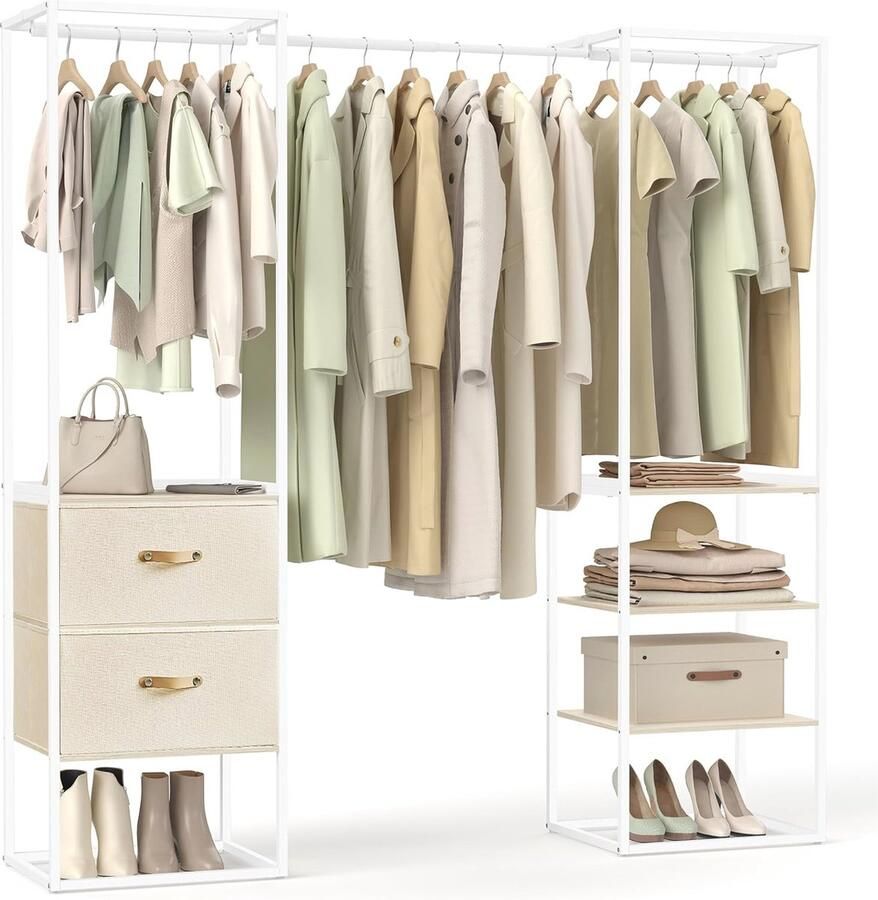 Ruimtebesparende Kledingkast met Uittrekbare Stang en Laden Multifunctionele Garderobestandaard voor Slaapkamer